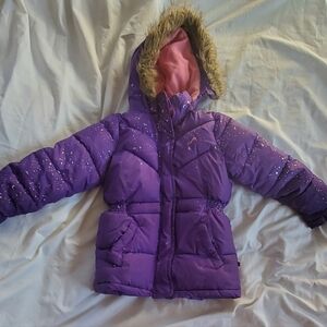 Vertical 9 Kid's Sz 6X Purple Hooded Winter Jacket Faux Fur Trim Fleece Lined